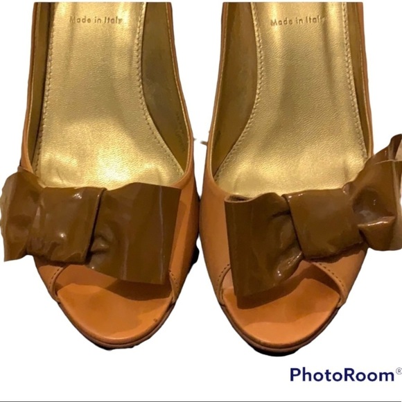 J.Crew Vintage LuLu leather peep toe heels Honey Glaze Size 7.5 - Picture 4 of 9